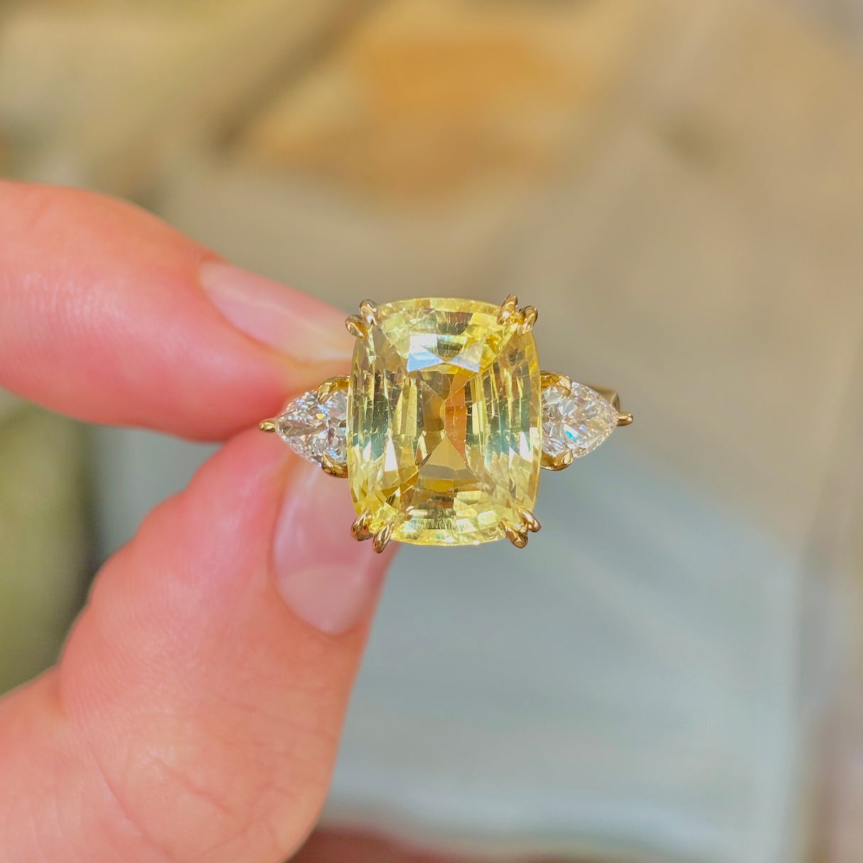 Vintage, Art Deco inspired 11.95ct yellow sapphire & diamond ring