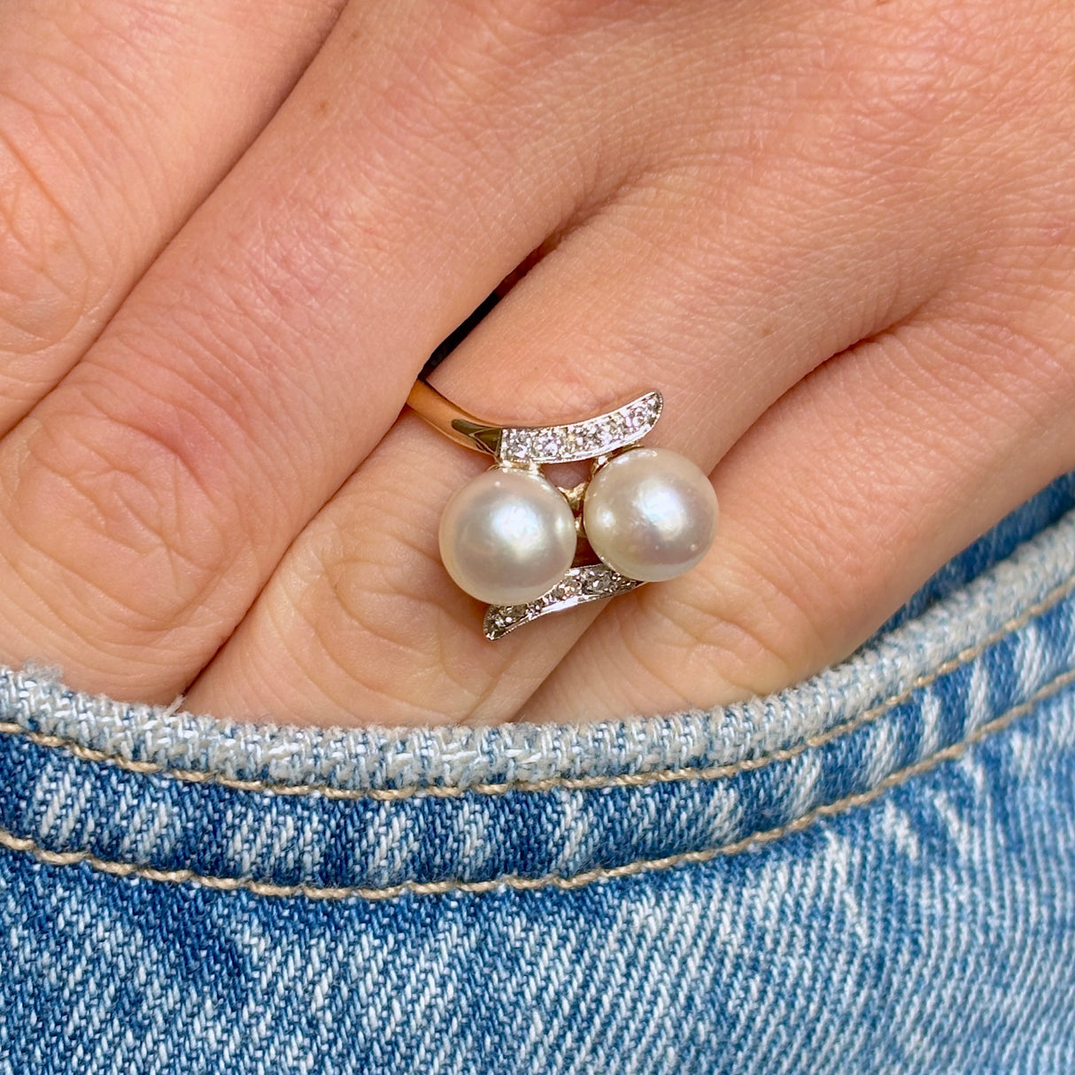 Antique, Art Nouveau pearl toi et moi ring