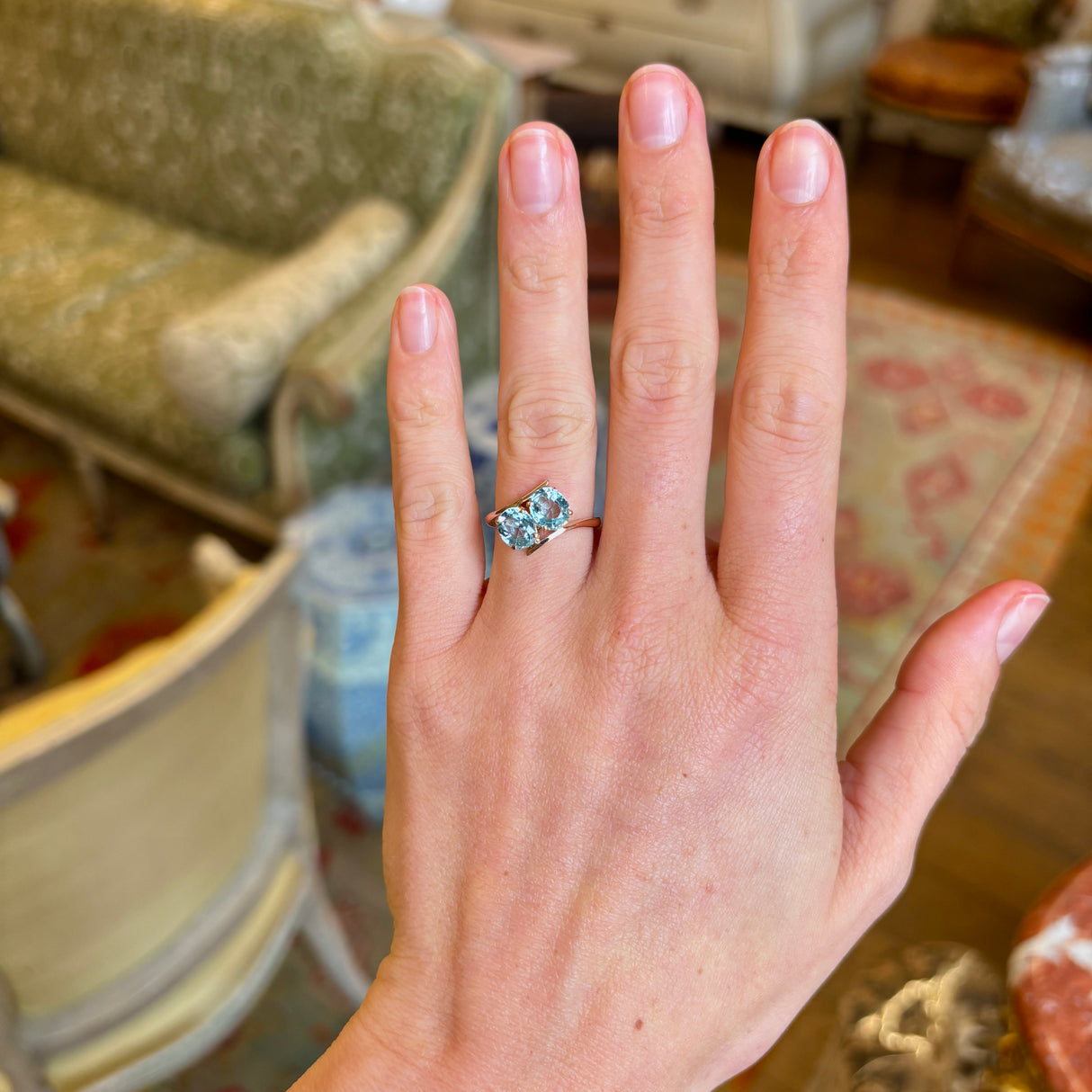 Vintage, 1950s aquamarine toi et moi twist ring