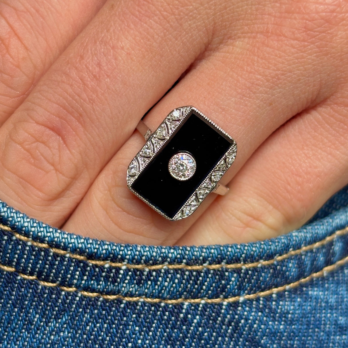 Vintage, 1920s onyx & diamond cocktail ring