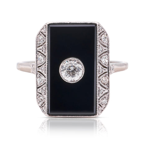Vintage, 1920s onyx & diamond ring