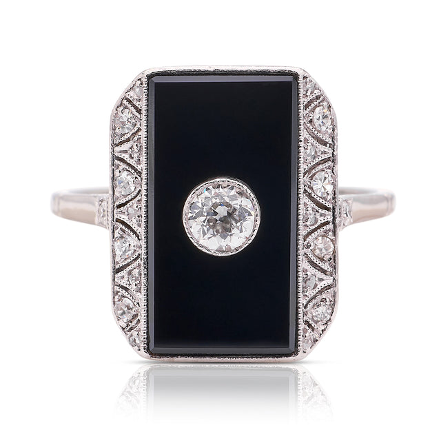 Vintage, 1920s onyx & diamond ring