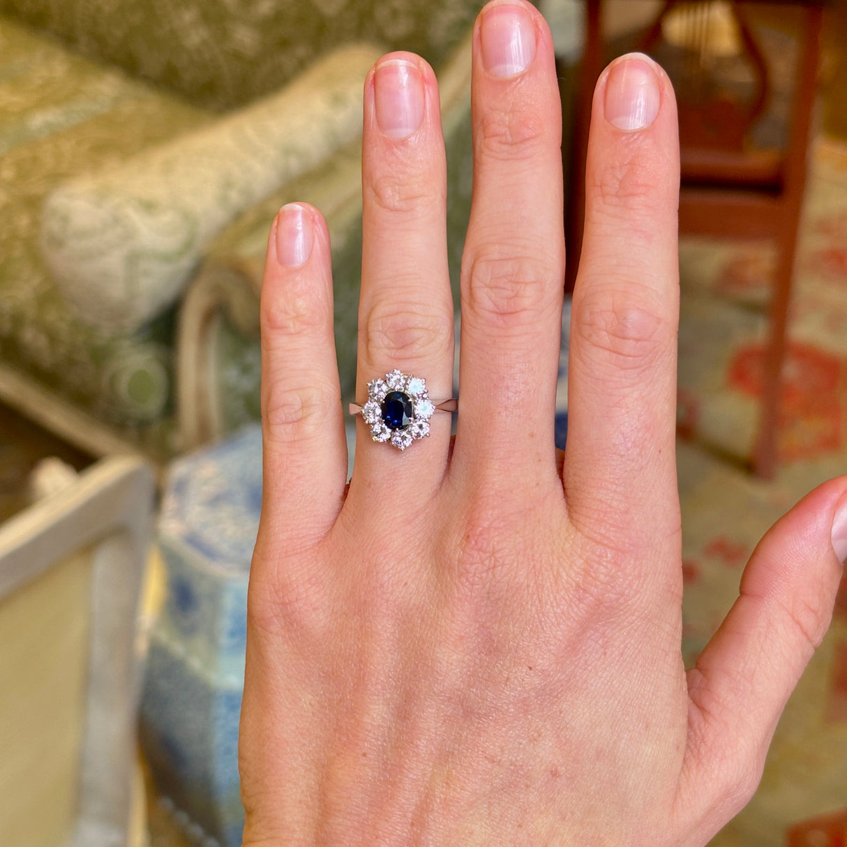 Vintage, 1950s sapphire & diamond cluster ring
