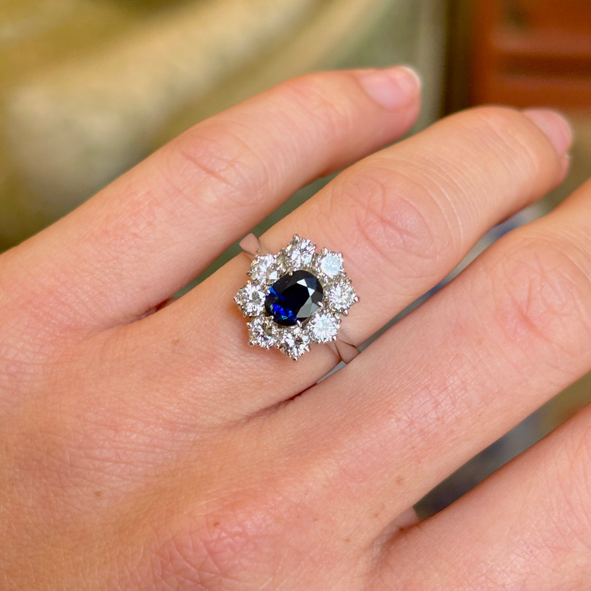 Vintage, 1950s sapphire & diamond cluster ring