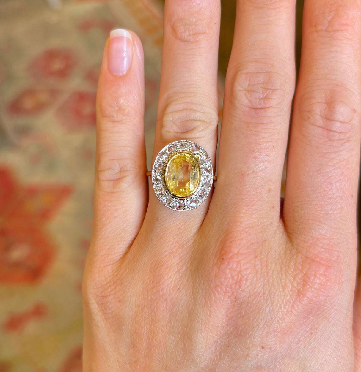 Vintage, 1940s yellow sapphire & diamond cluster ring