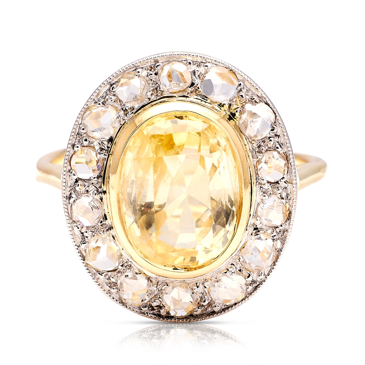 Vintage, 1940s yellow sapphire & diamond cluster ring