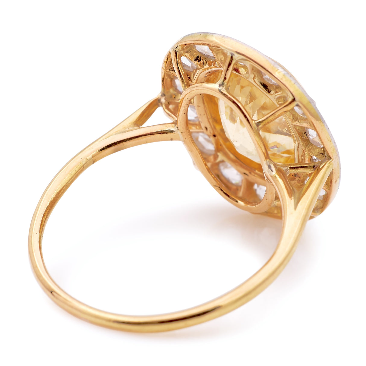 Vintage, 1940s yellow sapphire & diamond cluster ring