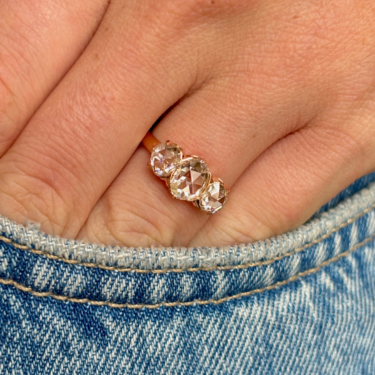 Antique, 1900s rose-cut diamond three-stone ring