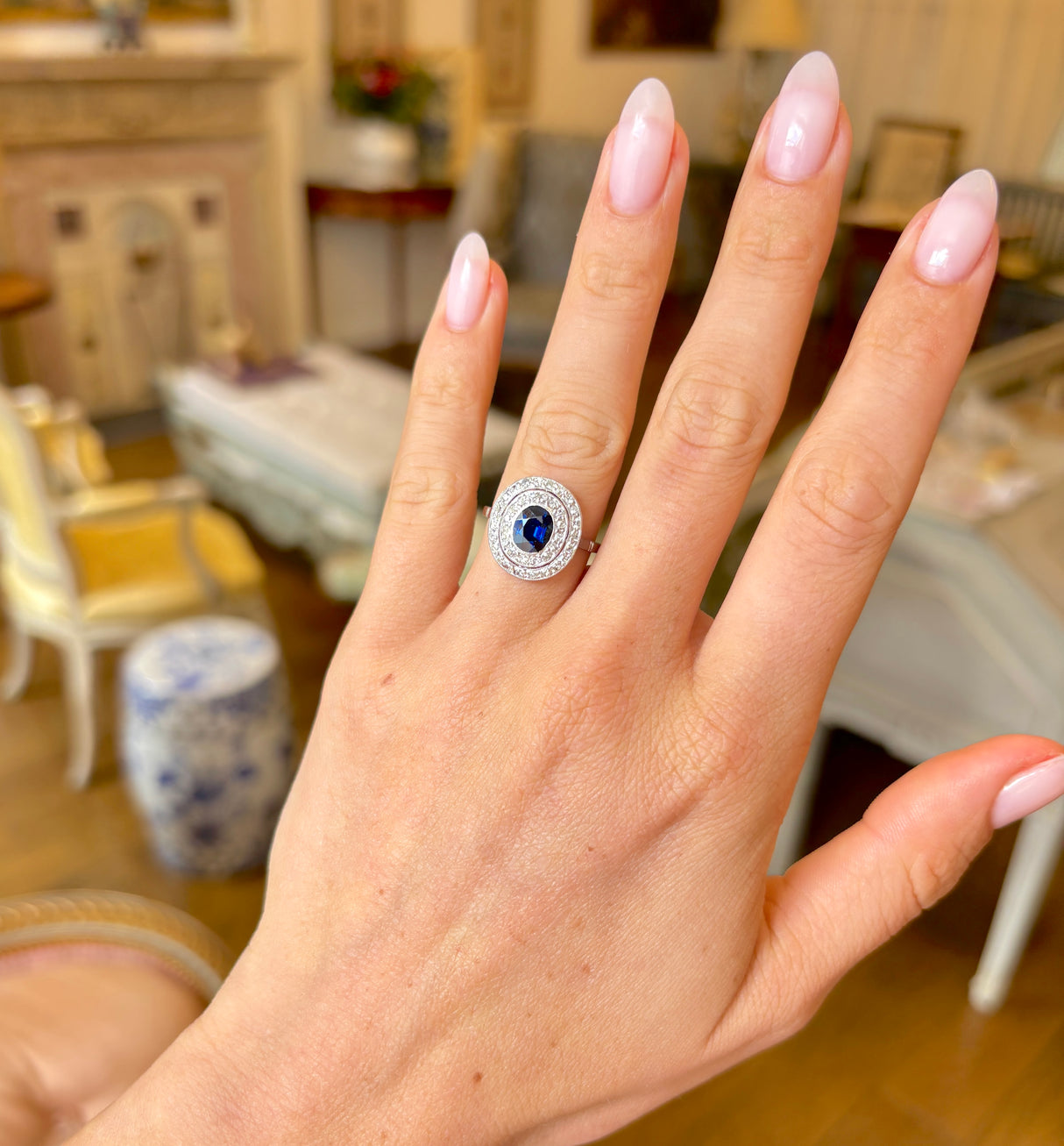 Vintage, 1930s sapphire & diamond target cluster ring