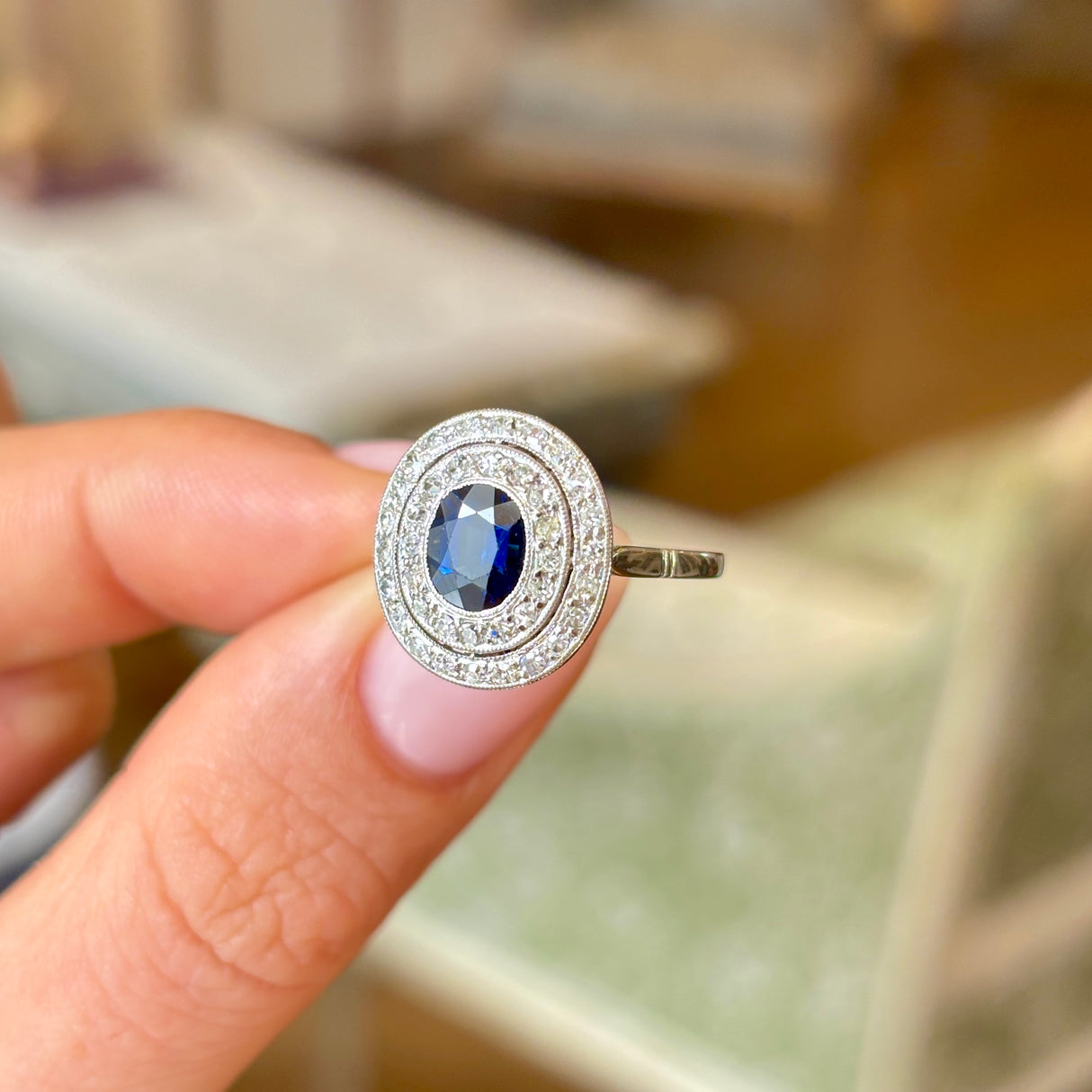 Vintage, 1930s sapphire & diamond target cluster ring