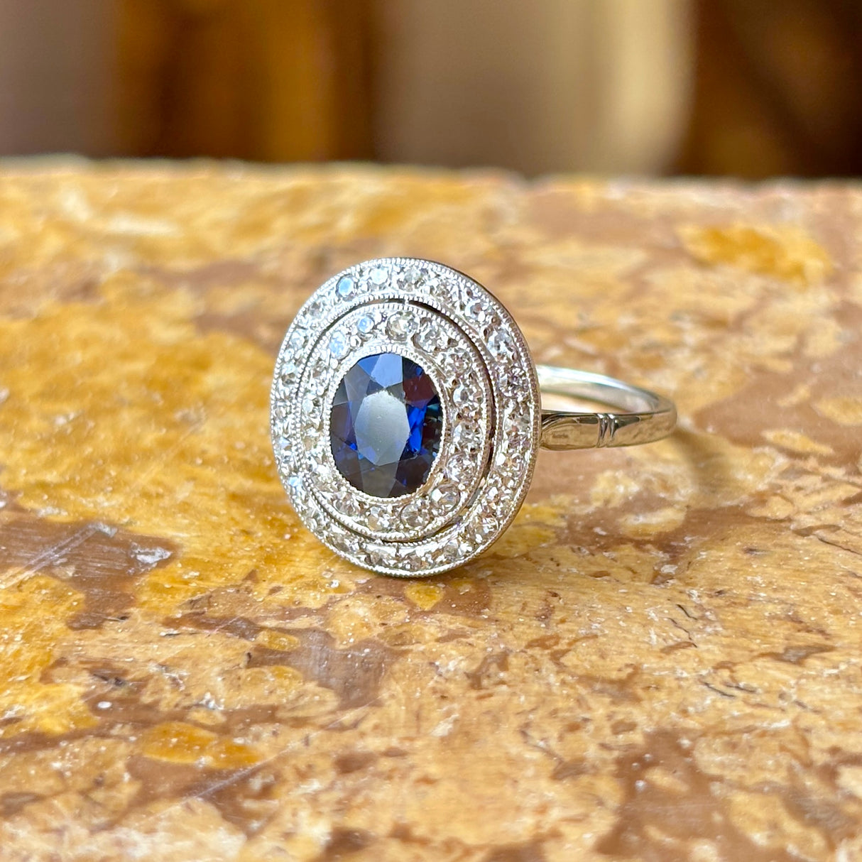 Vintage, 1930s sapphire & diamond target cluster ring