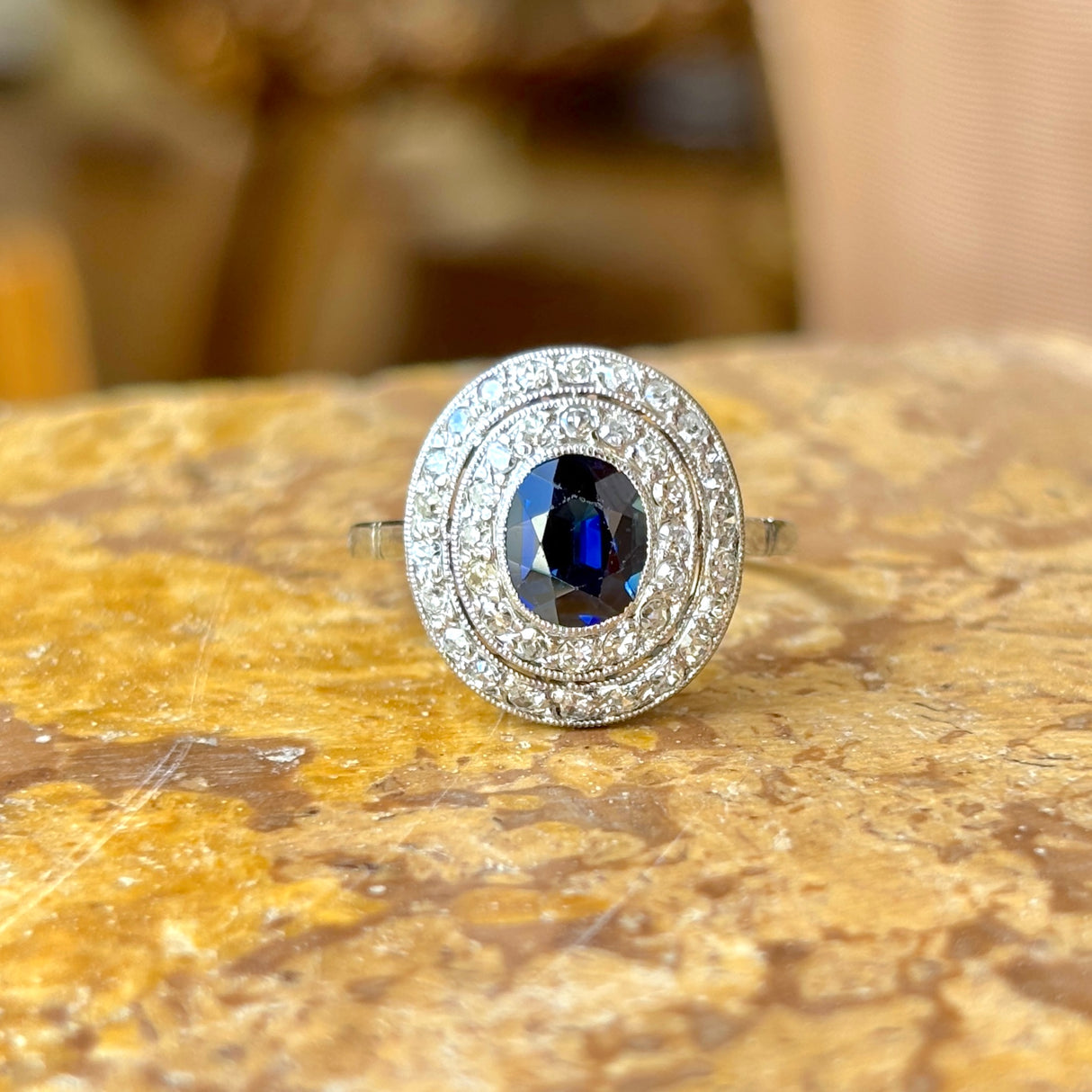 Vintage, 1930s sapphire & diamond target cluster ring