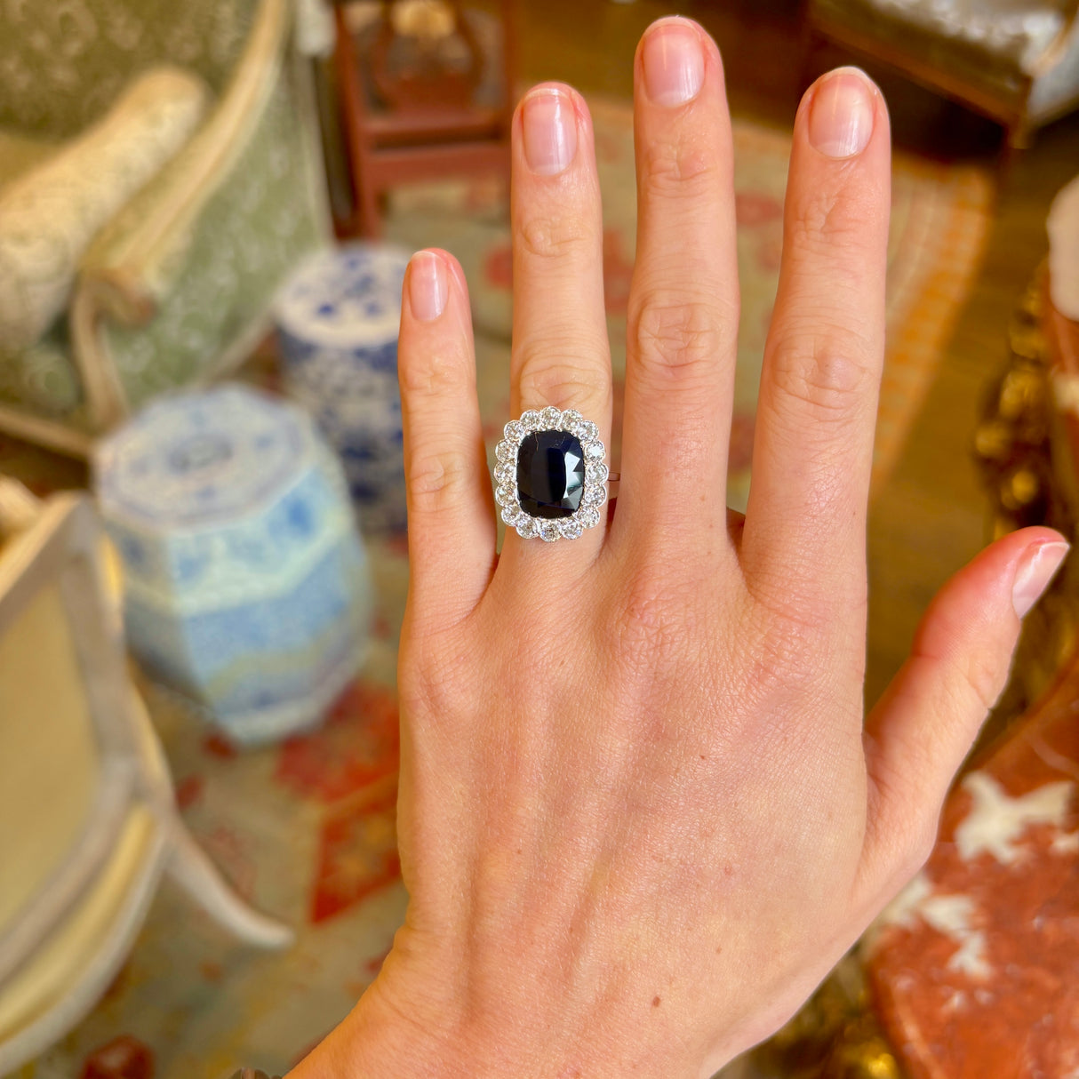 Antique, Belle Époque sapphire & diamond cluster ring