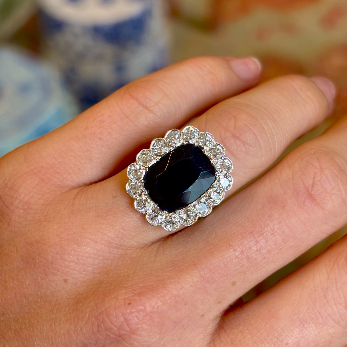 Antique, Belle Époque sapphire & diamond cluster ring