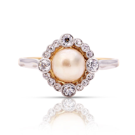 Antique, Edwardian pearl & diamond cluster ring