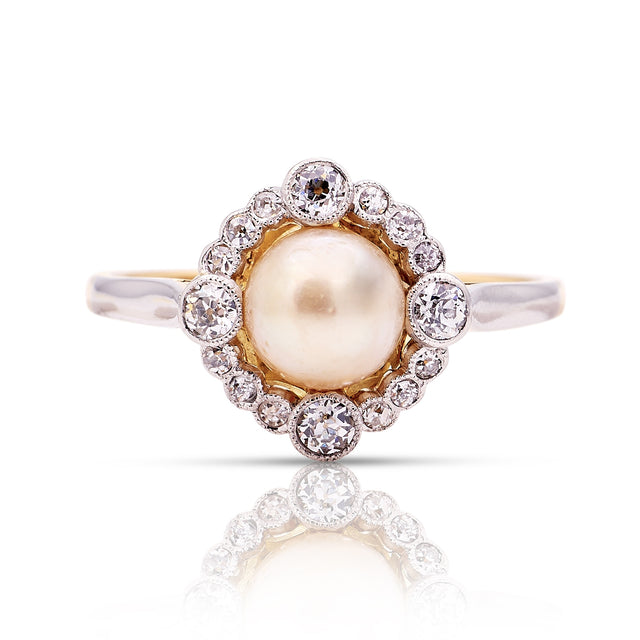 Antique, Edwardian pearl & diamond cluster ring
