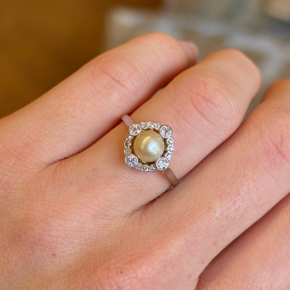 Antique, Edwardian pearl & diamond cluster ring