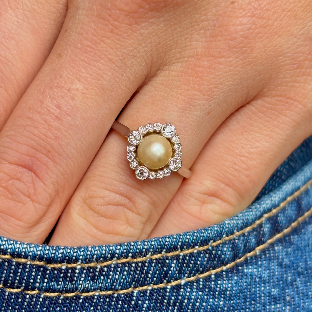 Antique, Edwardian pearl & diamond cluster ring
