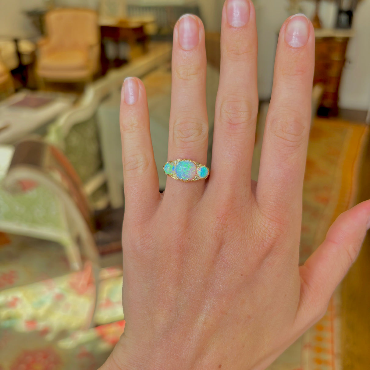 Antique, Victorian opal three-stone ring