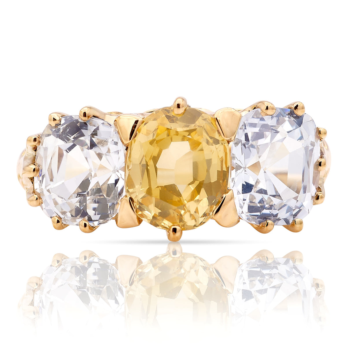 Antique, Victorian yellow & pale sapphire three-stone ring