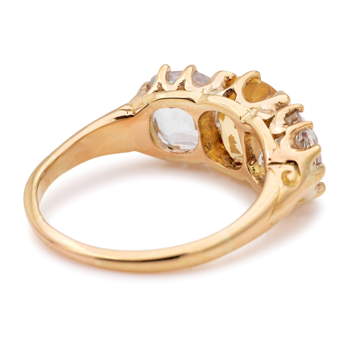 Antique, Victorian yellow & pale sapphire three-stone ring