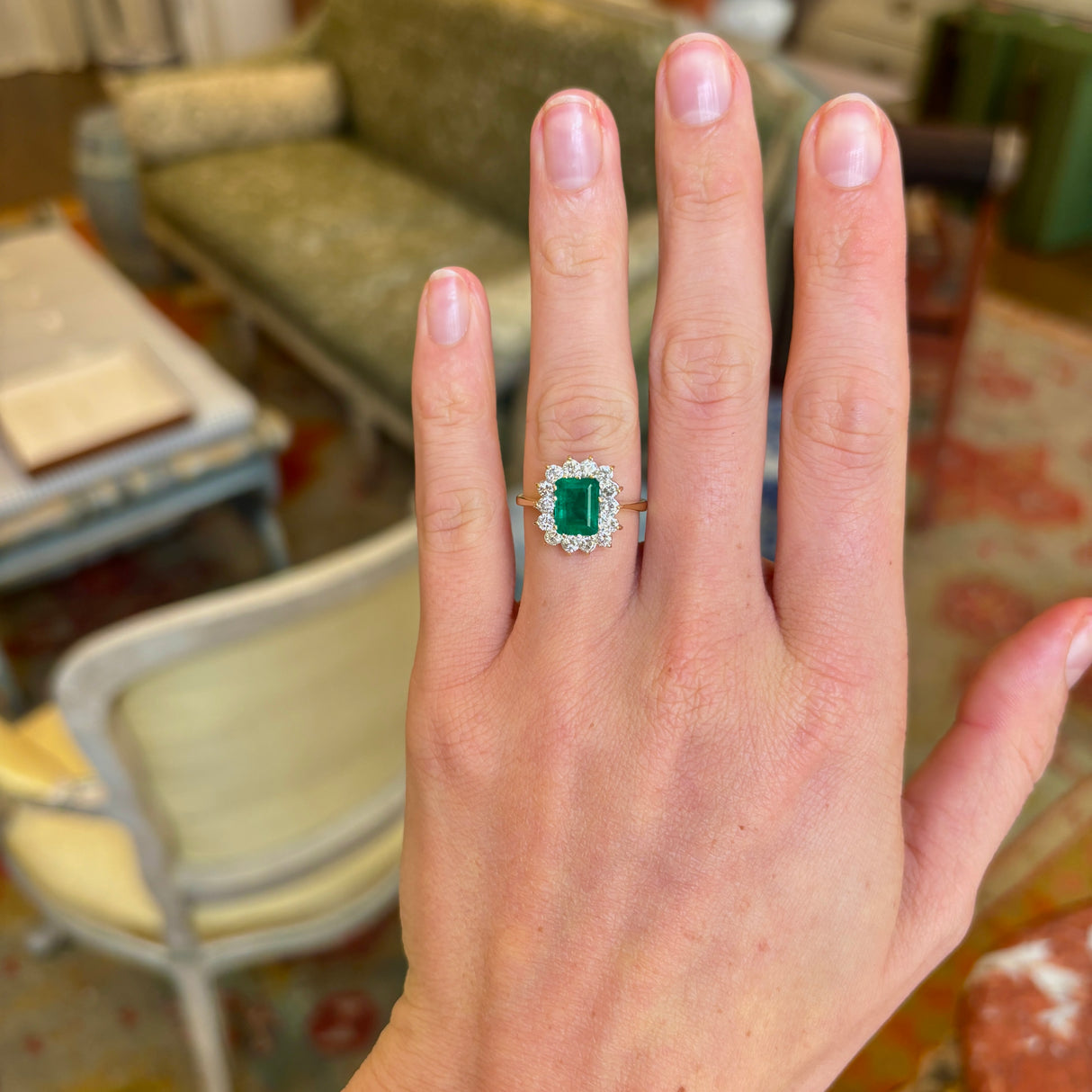 Vintage, 1970s emerald & diamond cluster ring