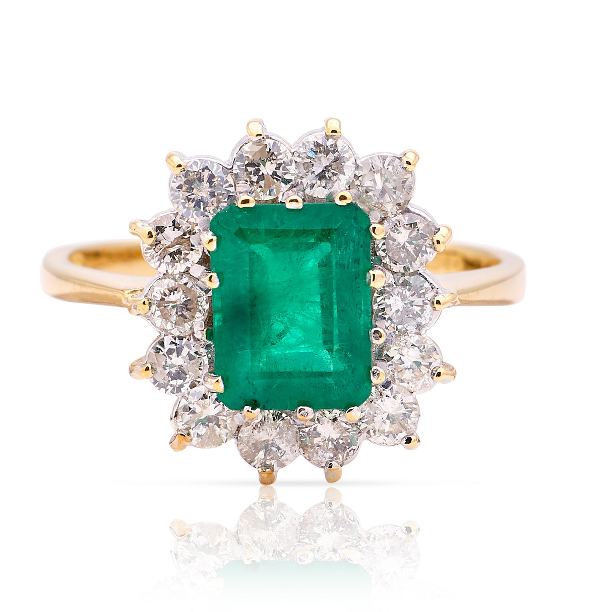 Vintage, 1970s emerald & diamond cluster ring