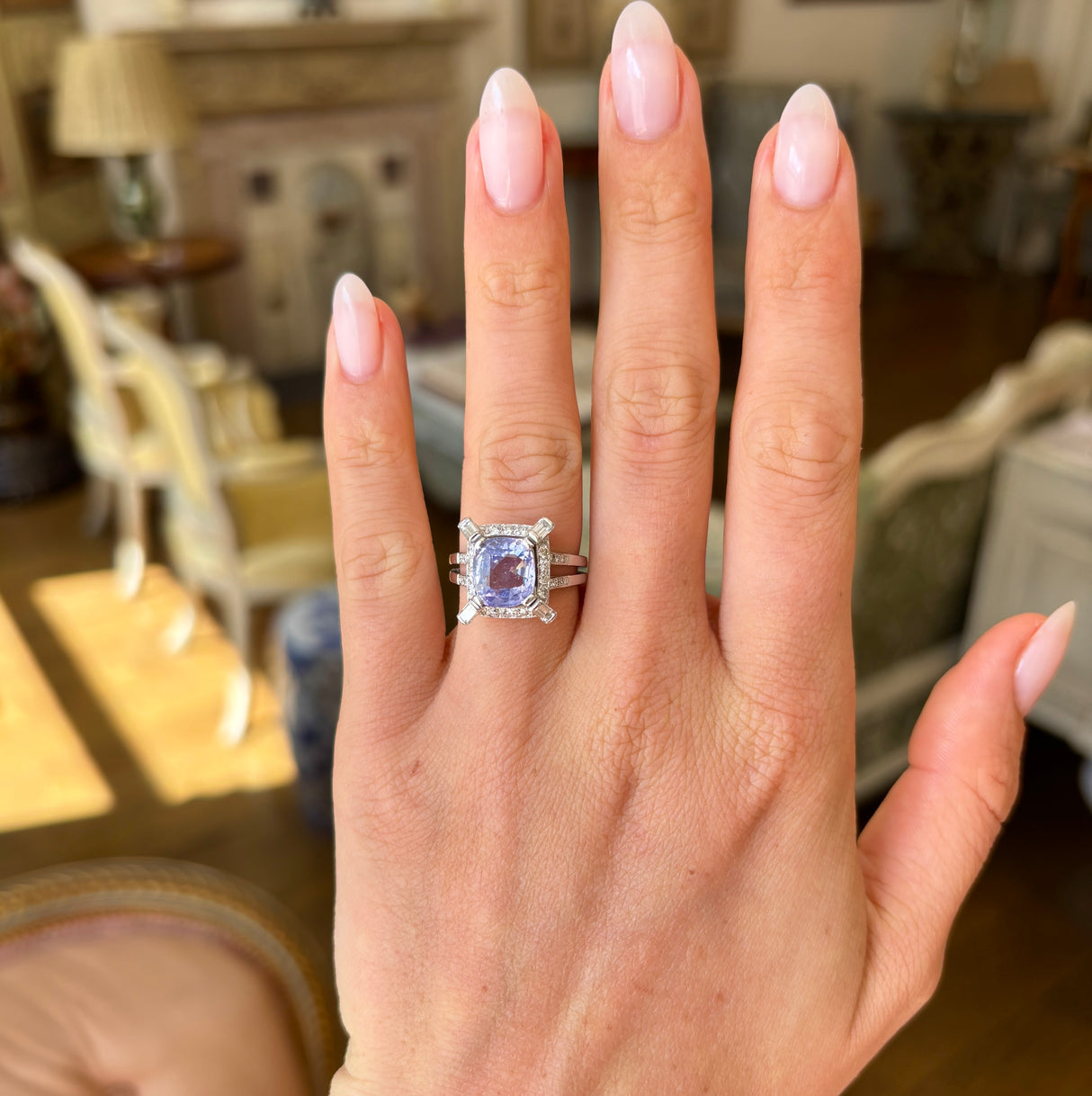 Vintage, Art Deco ceylon sapphire & diamond cluster ring