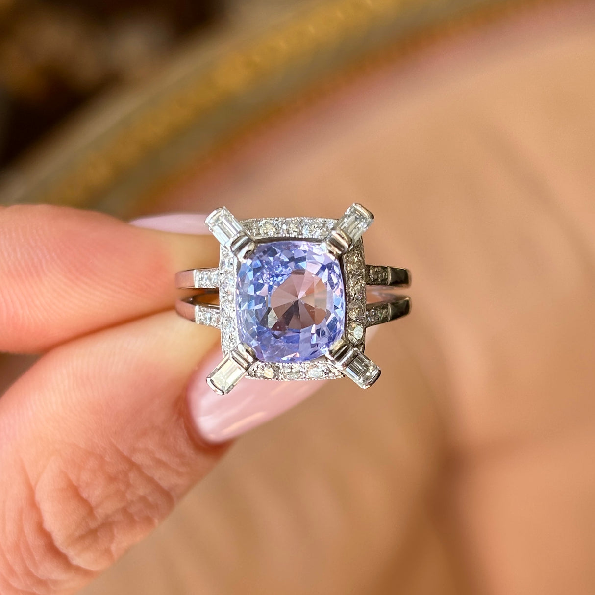 Vintage, Art Deco ceylon sapphire & diamond cluster ring