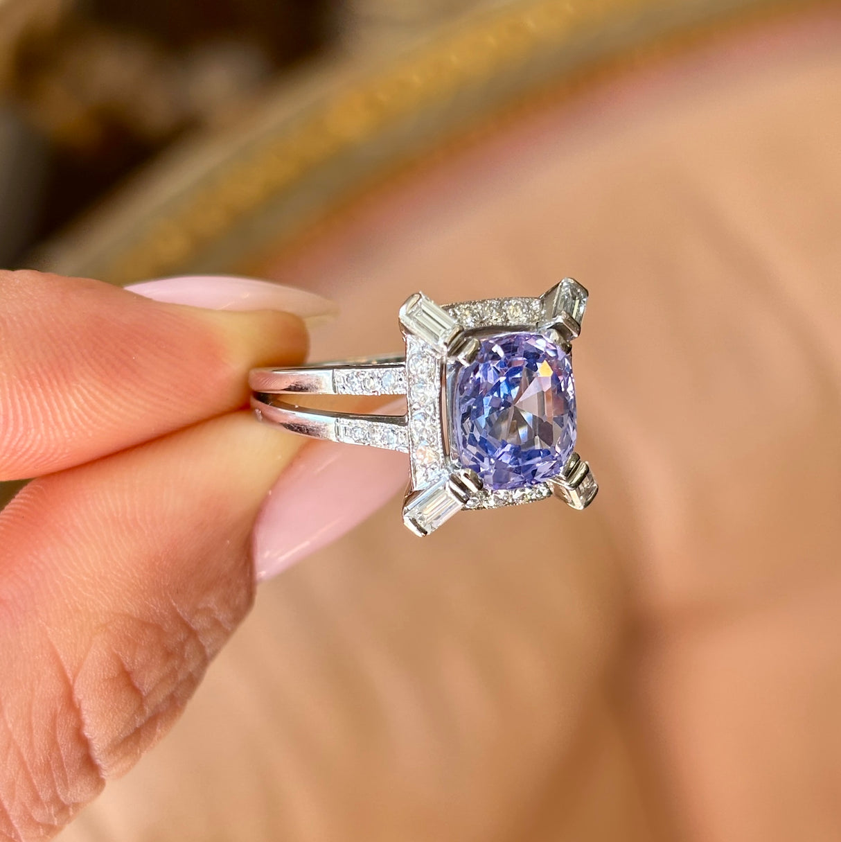 Vintage, Art Deco ceylon sapphire & diamond cluster ring
