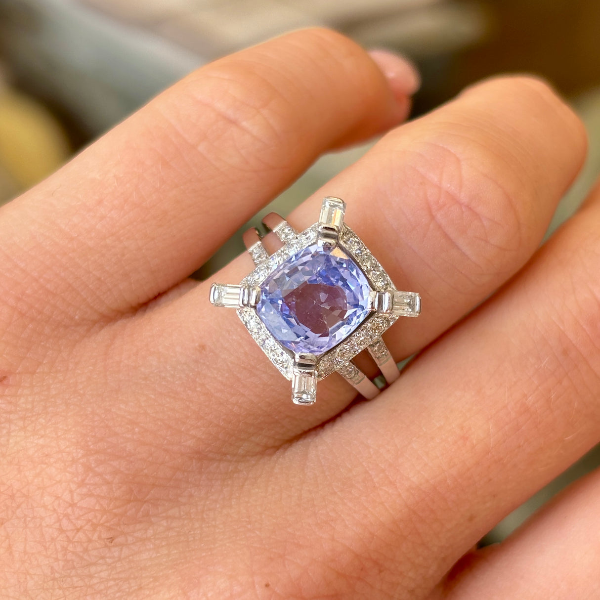 Vintage, Art Deco ceylon sapphire & diamond cluster ring