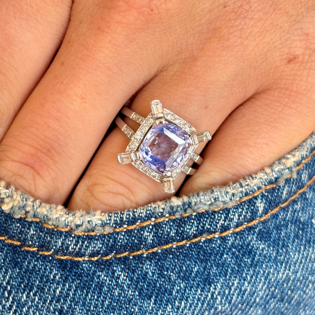 Vintage, Art Deco ceylon sapphire & diamond cluster ring