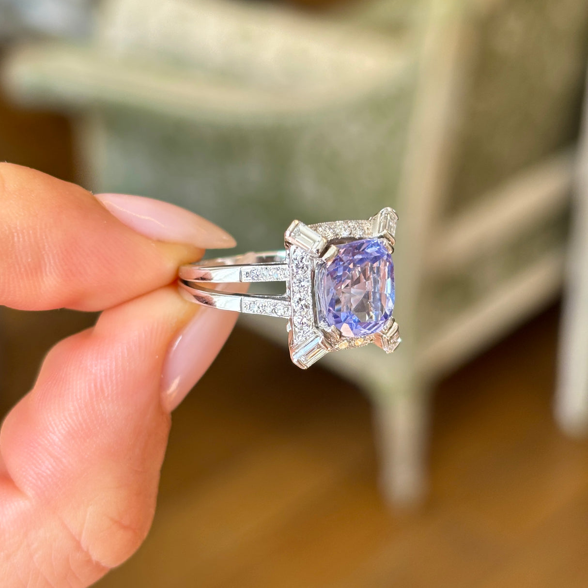 Vintage, Art Deco ceylon sapphire & diamond cluster ring