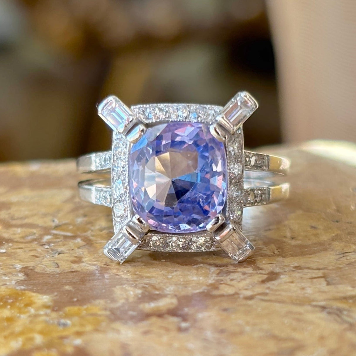 Vintage, Art Deco ceylon sapphire & diamond cluster ring
