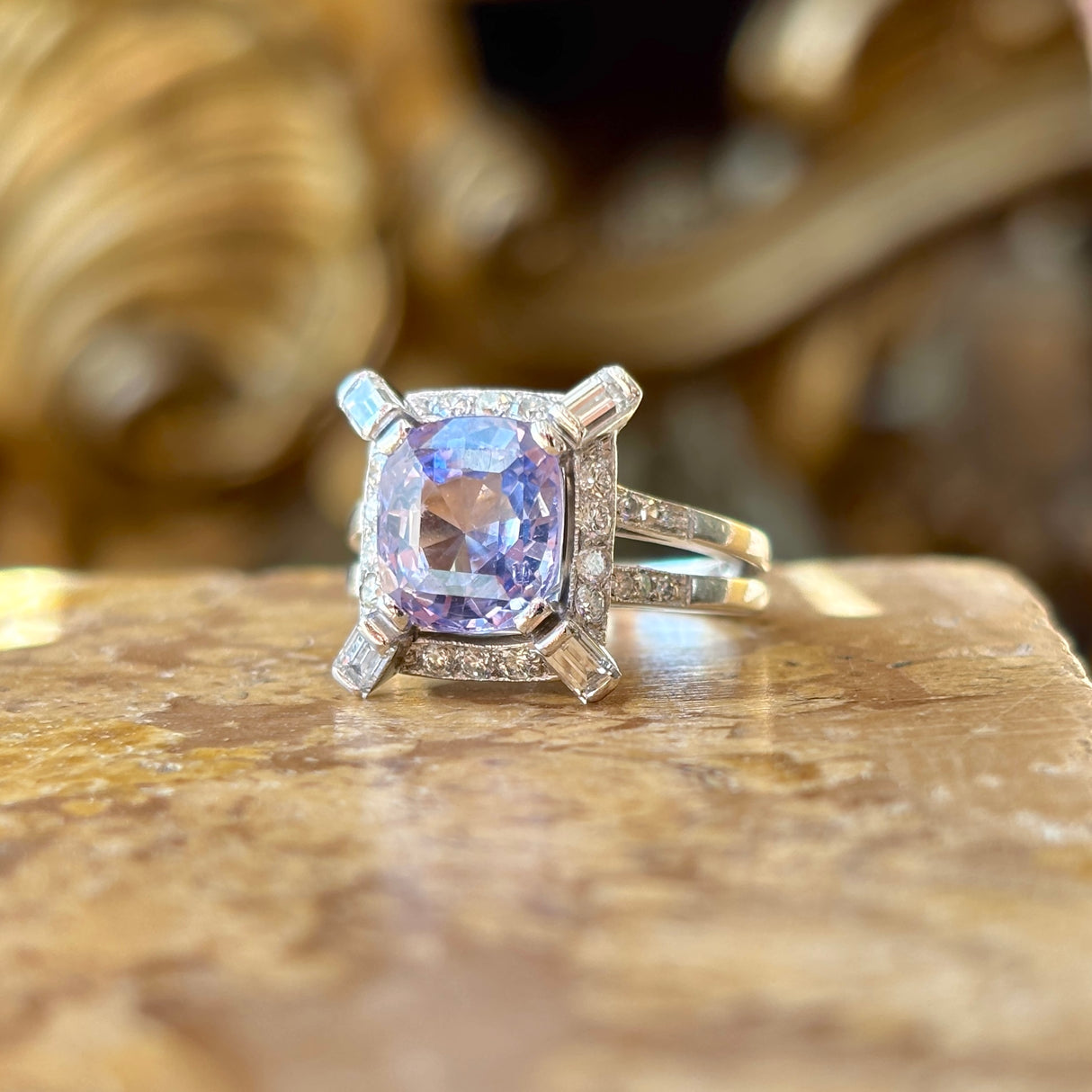 Vintage, Art Deco ceylon sapphire & diamond cluster ring