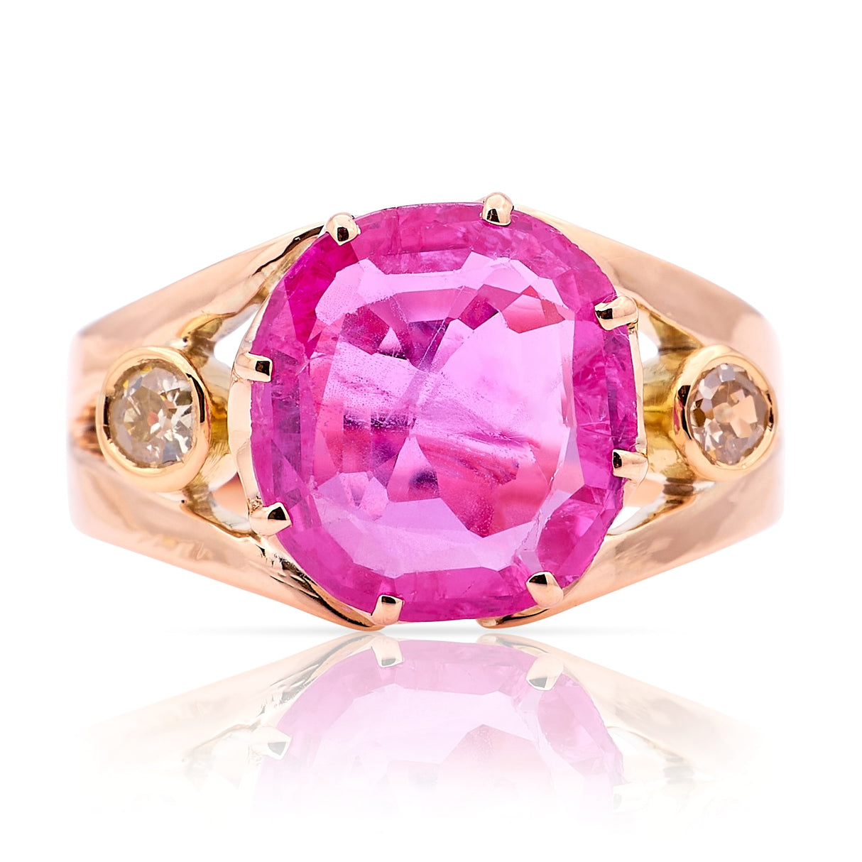 Antique, Victorian pink sapphire & diamond three-stone ring
