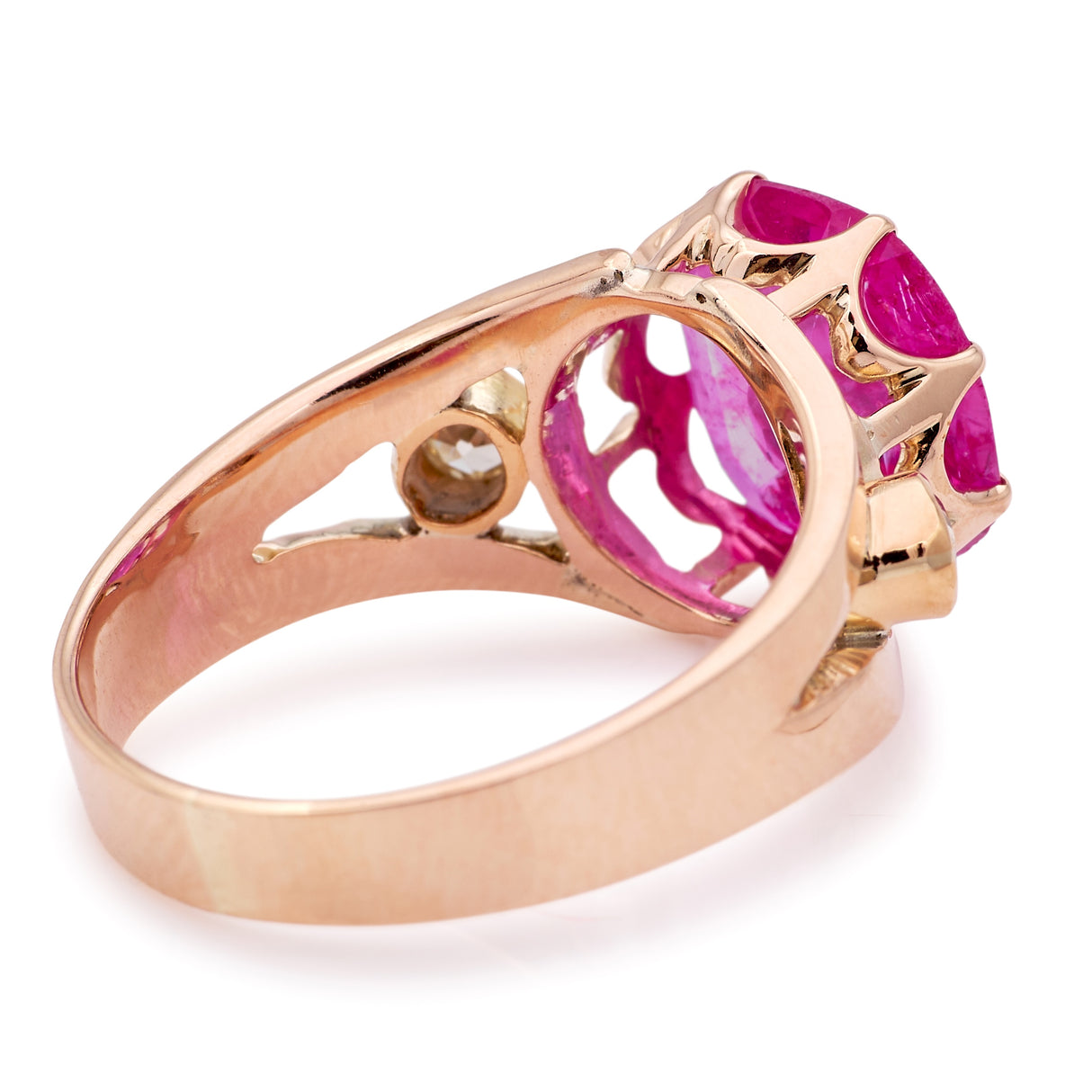 Antique, Victorian pink sapphire & diamond three-stone ring