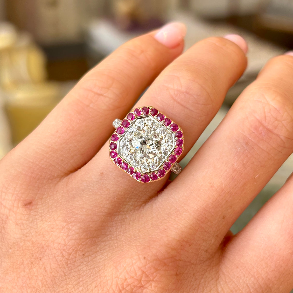 Vintage, Art Deco diamond & ruby cluster ring