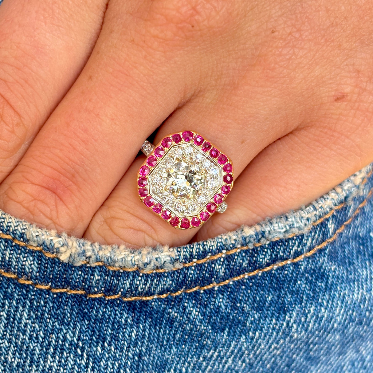 Vintage, Art Deco diamond & ruby cluster ring
