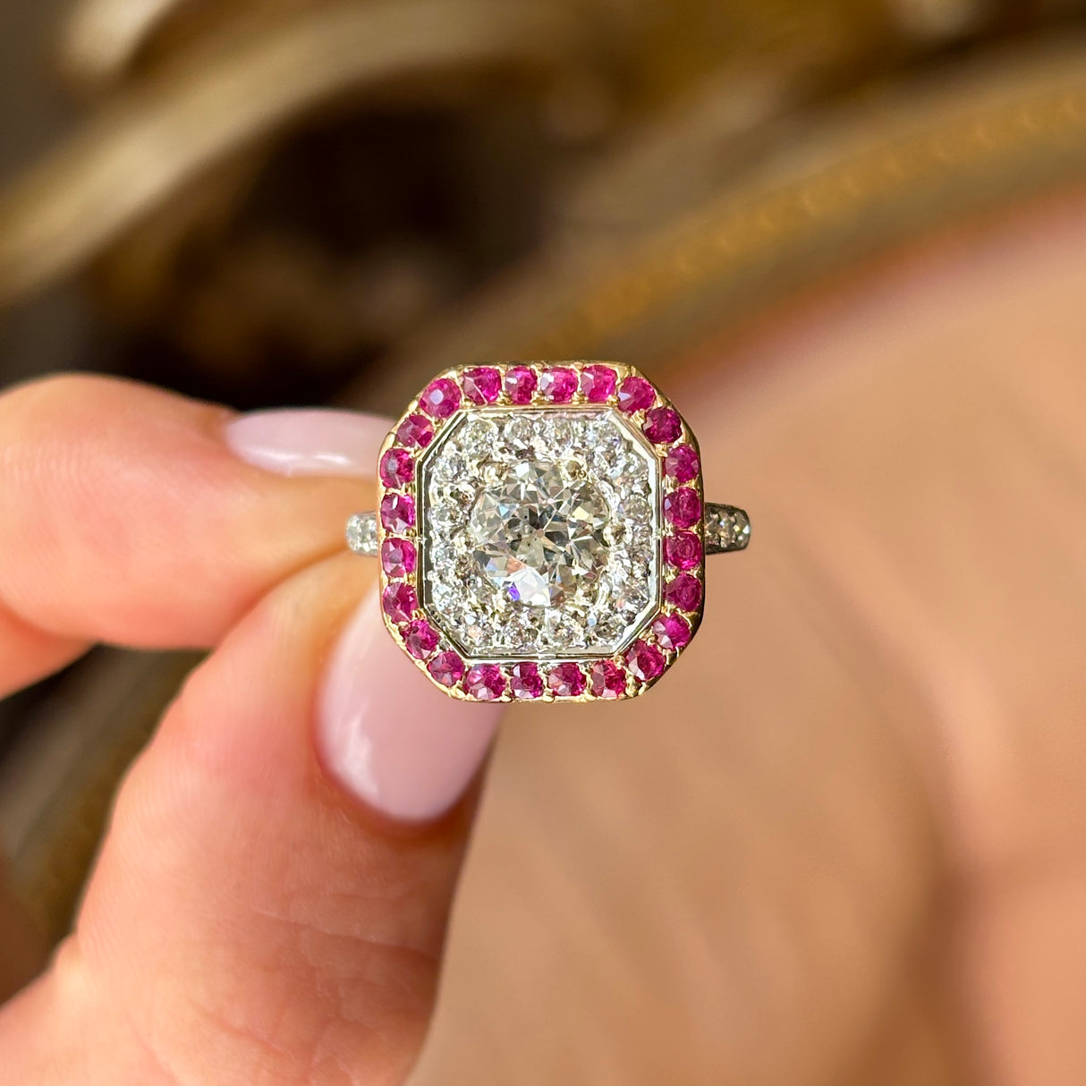 Vintage, Art Deco diamond & ruby cluster ring