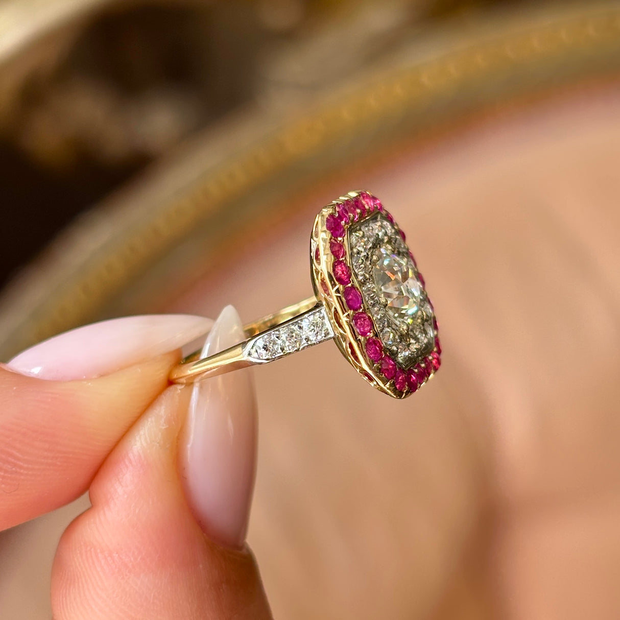 Vintage, Art Deco diamond & ruby cluster ring