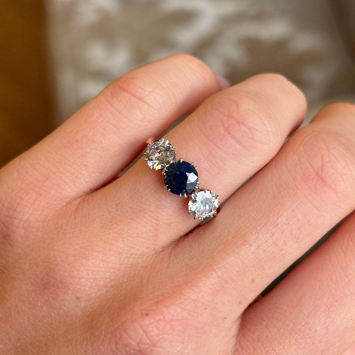 Antique, Edwardian sapphire & diamond three-stone ring