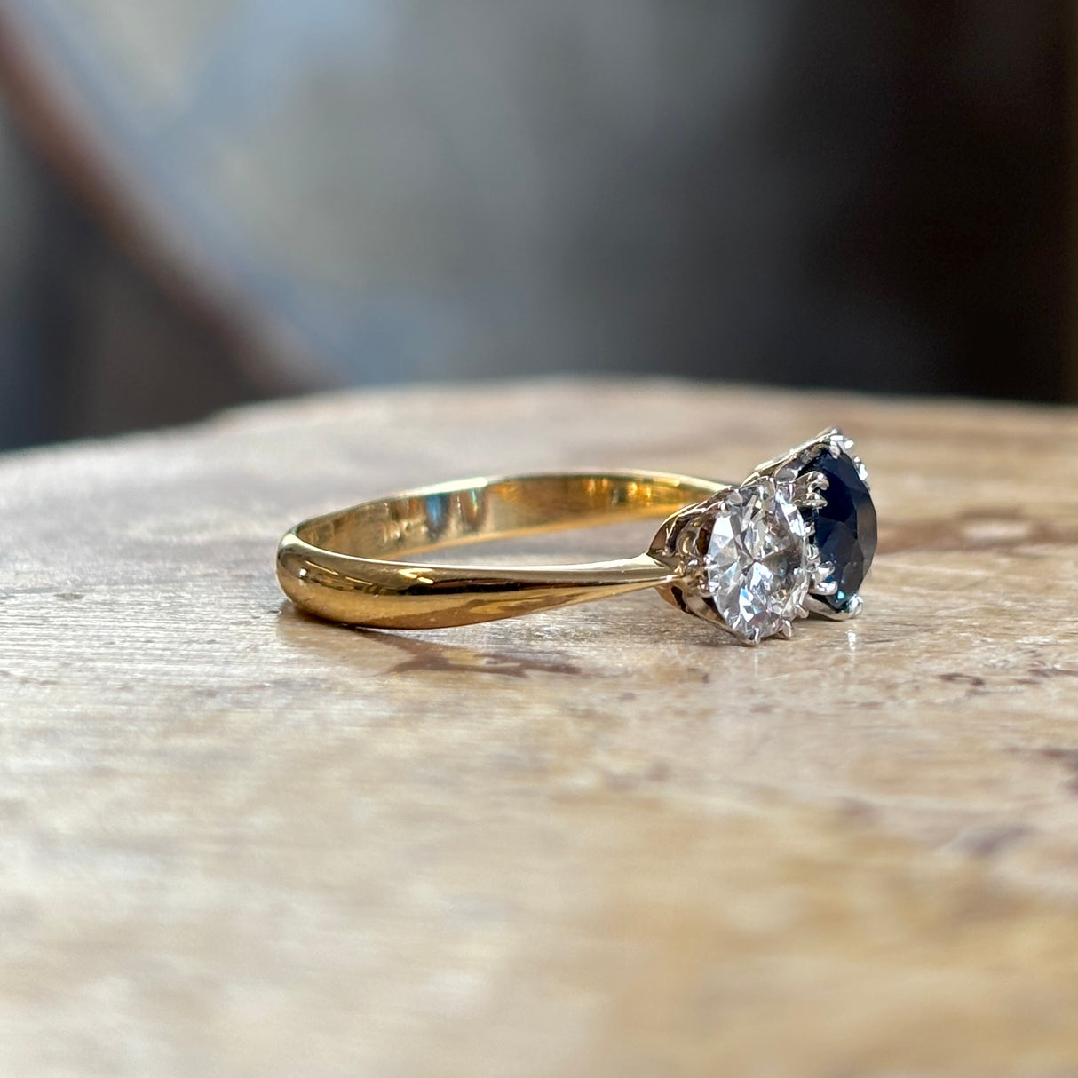 Antique, Edwardian sapphire & diamond three-stone ring