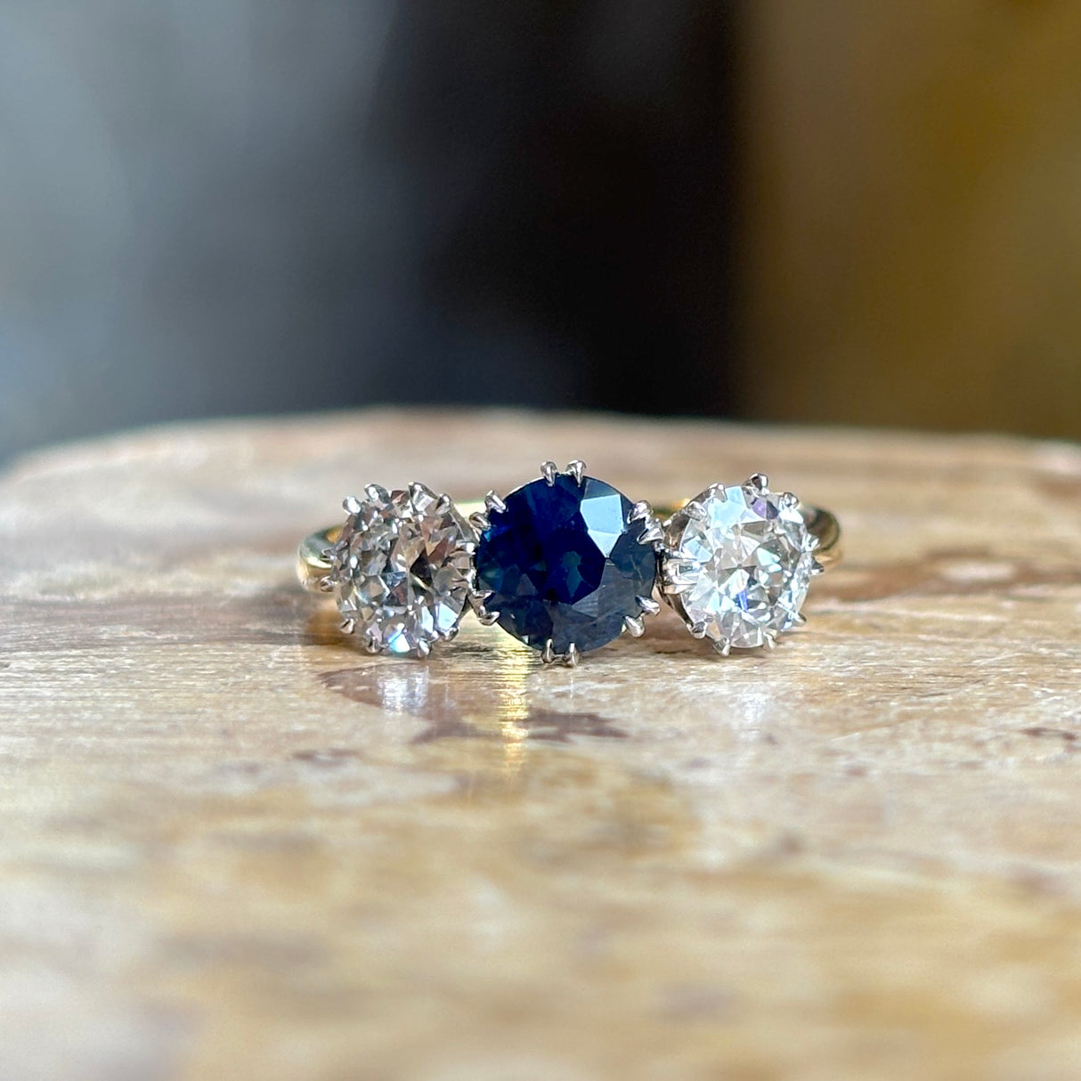 Antique, Edwardian sapphire & diamond three-stone ring