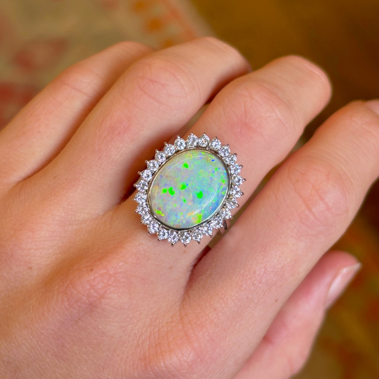 Vintage, 1960s opal & diamond cluster cocktail ring