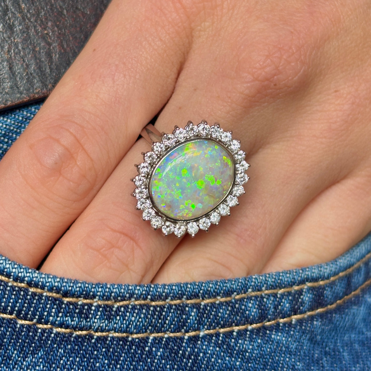 Vintage, 1960s opal & diamond cluster cocktail ring