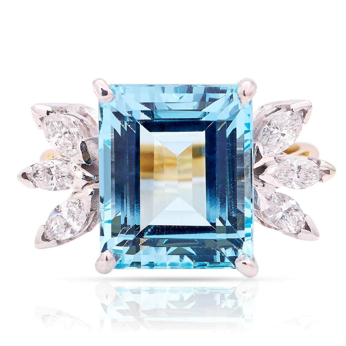 Vintage, 6.30ct aquamarine & diamond cluster ring