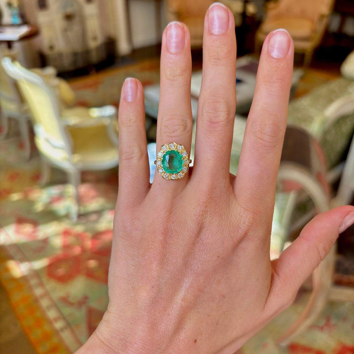 Vintage, 1980s emerald & diamond cluster ring