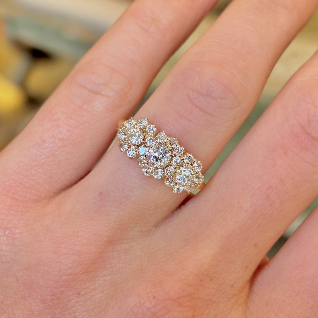 Antique, Edwardian triple diamond cluster ring