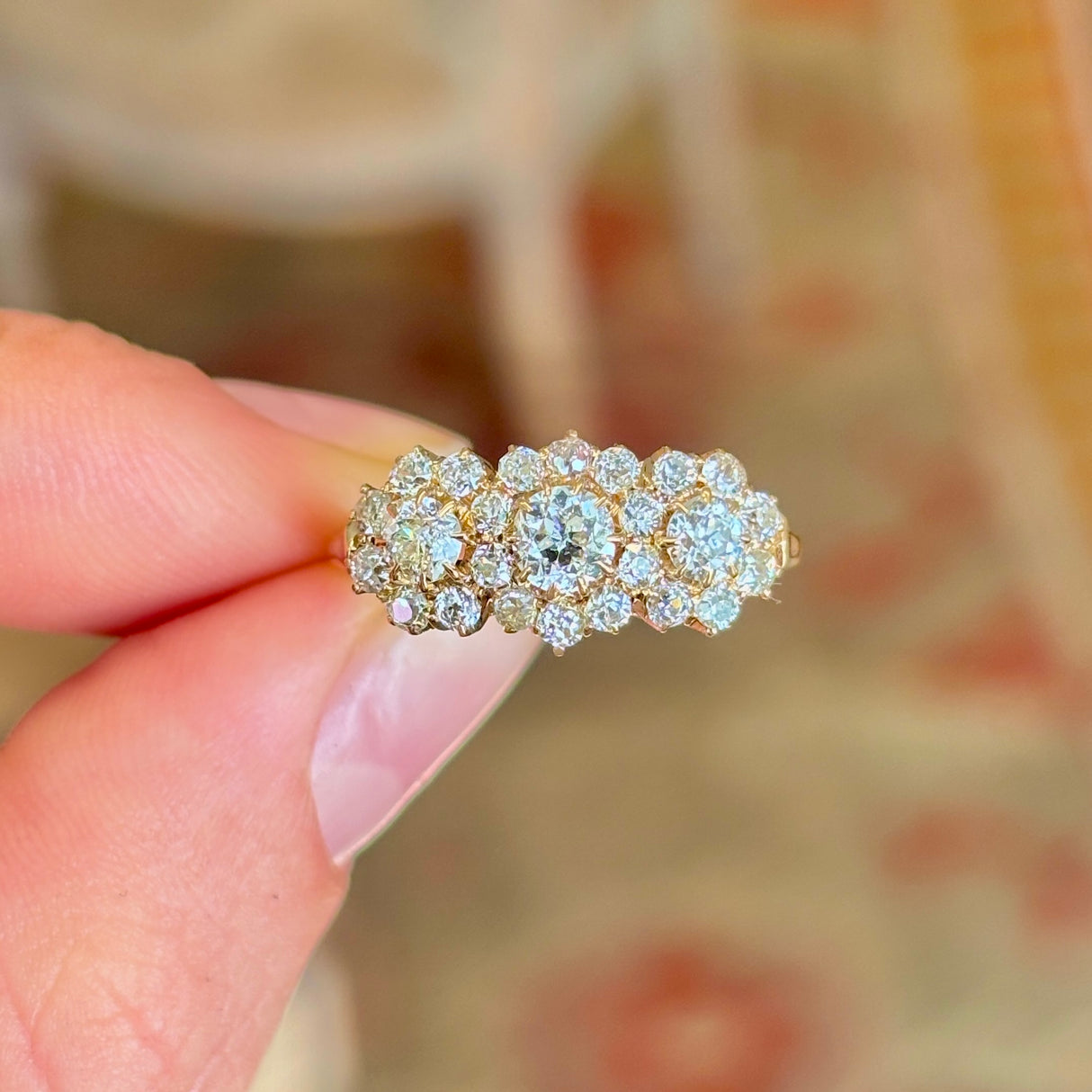 Antique, Edwardian triple diamond cluster ring